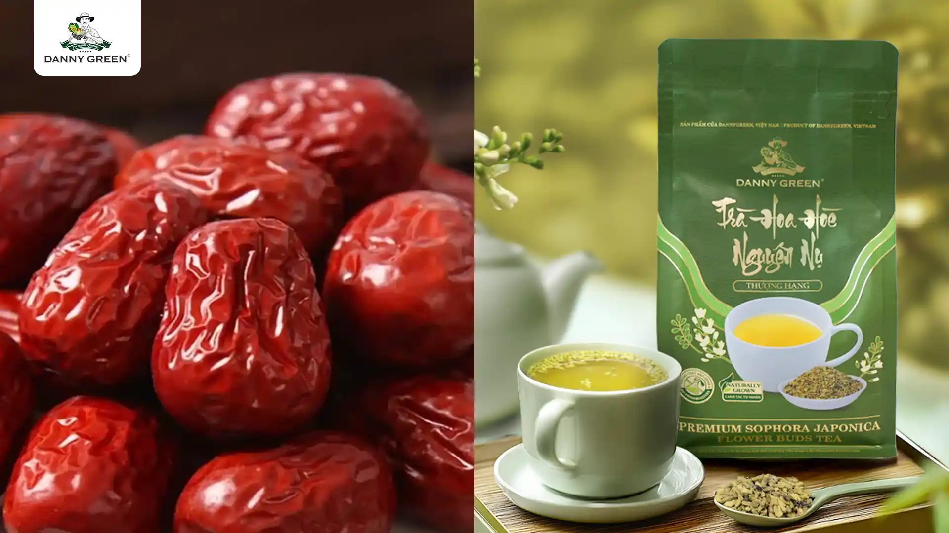 Trà Hoa Hòe Nguyên Nụ Thượng Hạng Dannygreen và táo đỏ