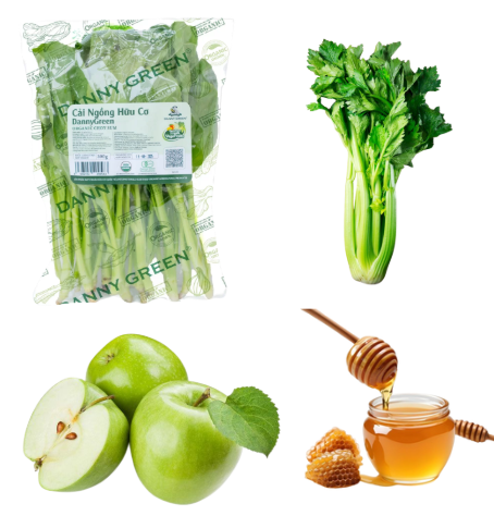 Nguyên liệu làm Smoothie rau Cải Ngồng Hữu Cơ, cần tây và táo